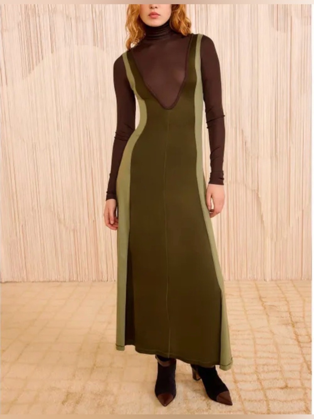 NWOT Ulla Johnson Nahla Military Green Brown Long Sleeve Maxi Dress Medium
